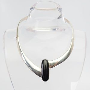 Mid century modern sterling silver onyx necklace